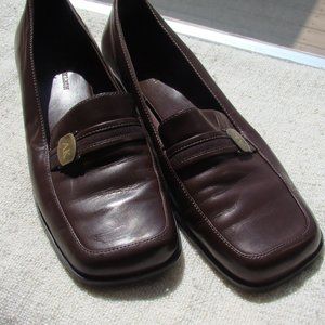 Anne Klein iFlex brown genuine leather low heel loafers, size 8